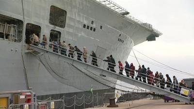 People queuing to see HMS Ark Royal