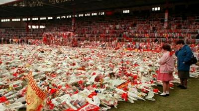 Flowers laid following the Hillsborough disaster