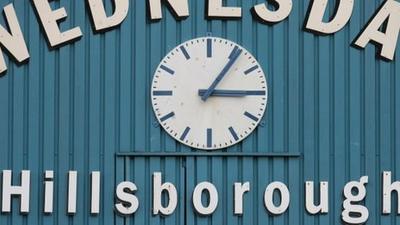 Hillsborough Stadium clock at 3.06pm, marking the time when the game was halted