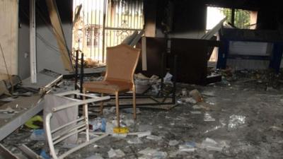 Burned out remains of US consulate