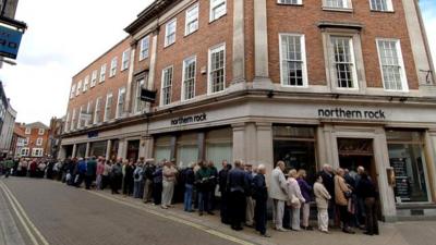People queuing outside Northern Rock branch