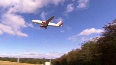 Aircraft landing at Luton Airport