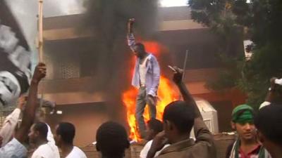 People protesting outside the Germany embassy in Khartoum, Sudan