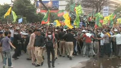 Police trying to control protesters