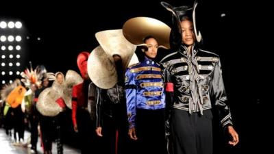 Models at London Fashion Week on catwalk