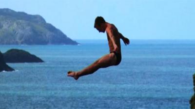 Cliff diving in west Wales