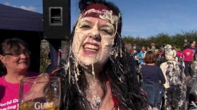 Contestant at the World Custard Pie Throwing Championship