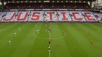 Anfield pays tribute to the victims of the Hillsborough disaster