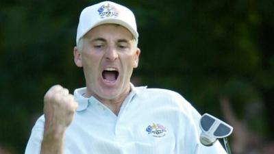 Phillip Price celebrates his Ryder Cup win over Phil Mickelson