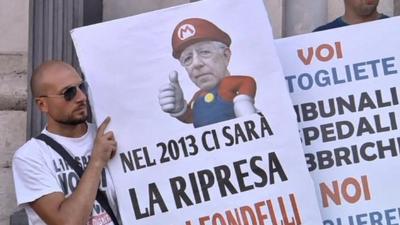 People protesting against Mario Monti's economic reforms