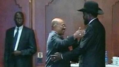 Sudan's Omar al-Bashir, left, and South Sudan's Salva Kiir, right