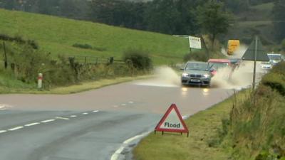 Flooded road in Lauder, Scottish Borders