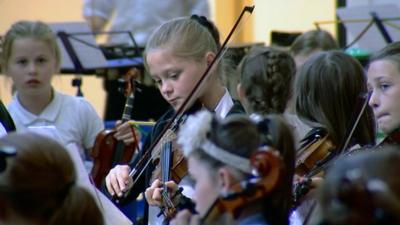 Children in an orchestra