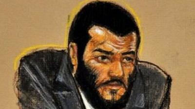 Omar Khadr in a sketch from a courtroom at Guantanamo Bay