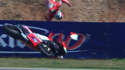 Nicky Hayden crashes into a wall at the Aragon MotoGP