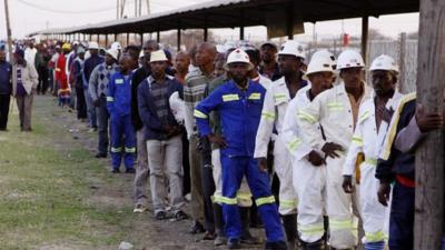 Lonmin miners in Marikana, South Africa, on 20/09/12