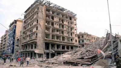 State news agency photograph of aftermath of the explosions in Aleppo's Saadallah al-Jabari Square (3 October 2012)