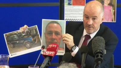 Detective Superintendent Reg Bevan with images of Mark Bridger and his car