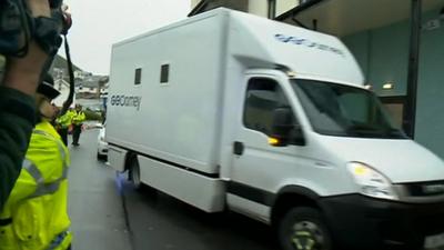 Security van arriving at Aberystwyth magistrates' court