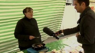 Farmer Jo Tomlinson and the BBC's Anthony Bartram