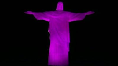 Christ the Redeemer statue bathed in pink light for breast cancer charity