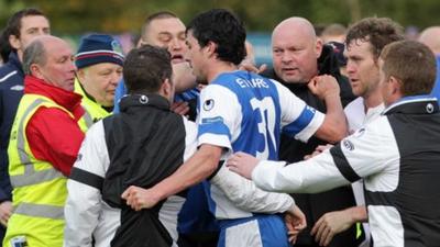 Troubled flared after the final whistle at Stangmore Park