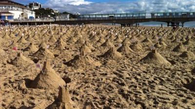 The sandcastles on Bourenmouth beach