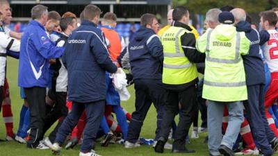 Trouble erupted after the final whistle at Stangmore Park