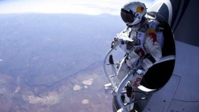 Skydiver Felix Baumgartner prepares to jump 24 miles high