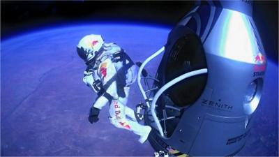 Felix Baumgartner jumping from the edge of space.