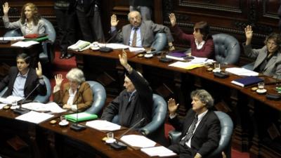 Uruguayan senators of the ruling party Frente Amplio vote in favor of legalising abortion in Uruguay