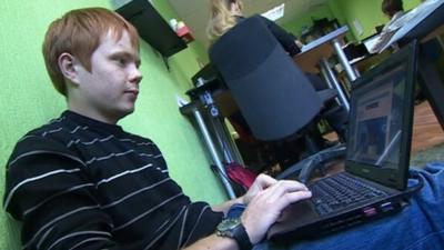 Russian teenager on computer