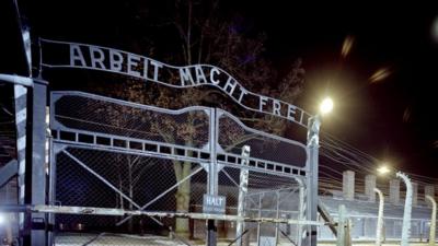 The entrance to Auschwirz-Birkenau concentration camp in Poland