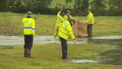 The burst pipe caused flooding in fields near a Severn Trent reservoir in Derbyshire.
