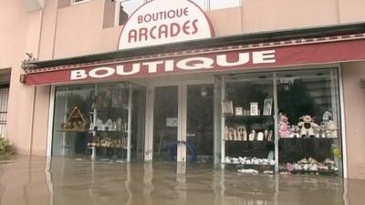 Flooded shop in Lourdes