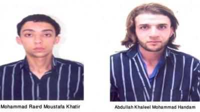 Handout photo of two of the 11 suspects detained in Jordan, 21 October 2012