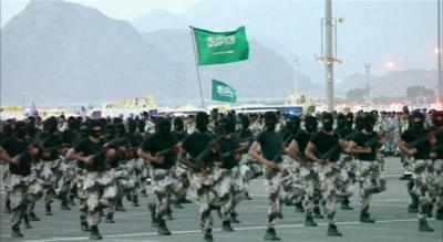 Saudi security forces marching