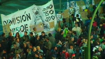 Protesters gathered in Madrid's Plaza de Neptuno