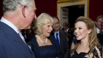 Prince Charles, the Duchess of Cornwall and Kylie Minogue