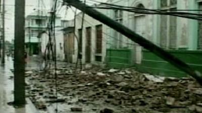 Rubble and broken telephone poles