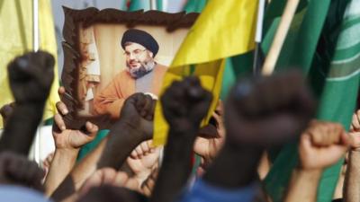 Hezbollah supporters protest in Beirut