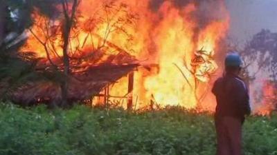 Building ablaze in Burma