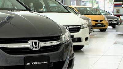 Honda cars in a showroom