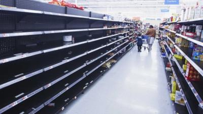 Empty shelves in New York supermarket