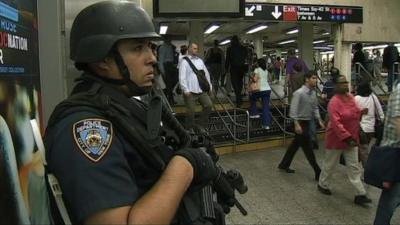 Armed police officer in New York