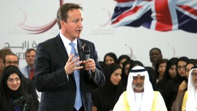 David Cameron answering students' questions in Abu Dhabi