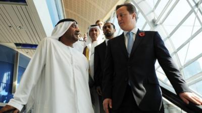 His Highness Sheikh Ahmed bin Saeed al Maktoum with David Cameron in Dubai