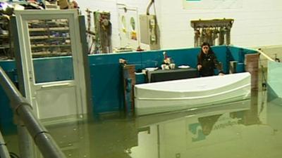 Nel inside a flood defence testing tank