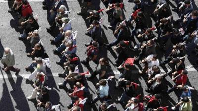 People marching in Athens