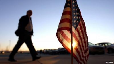 Man walks to polling station in Newark, Ohio